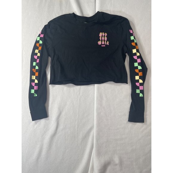 Vans Women's Black Long Sleeve T-shirt Cropped checker size Small pre-owned - Picture 2 of 11
